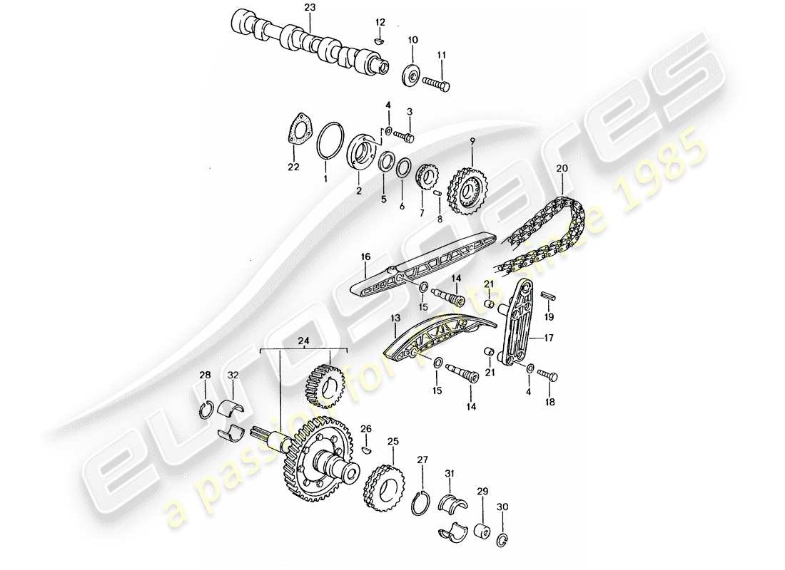 porsche 1990 (964) ventilsteuerung teilediagramm