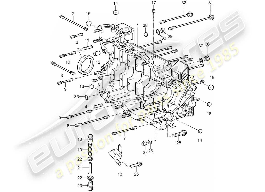 porsche 2010 (997-2 gt3) kurbelgehäuse-teilediagramm