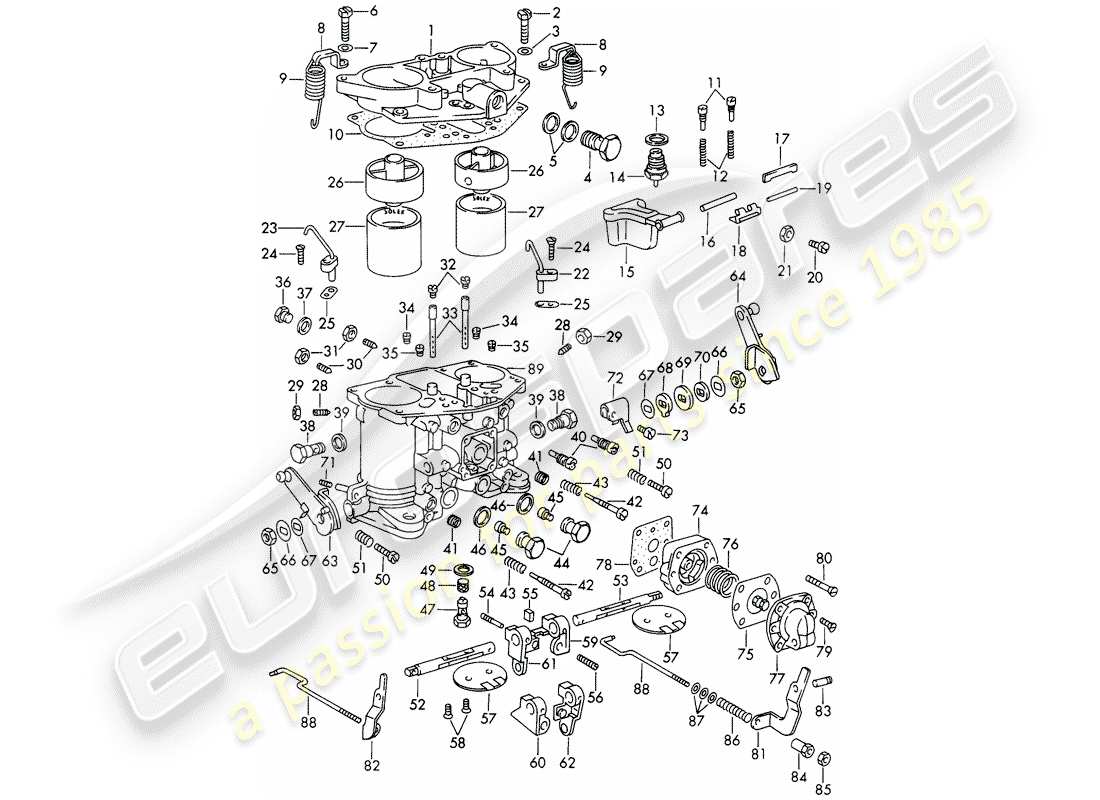 porsche 1967 (911/912) einzelteile - für - vergaser - solex-40 pii-4 - mit: - drosselklappenwelle - geteilt ersatzteildiagramm