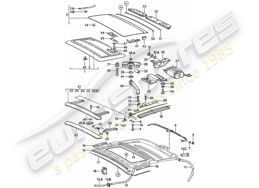 porsche 1989 (911) schiebedach-teilediagramm