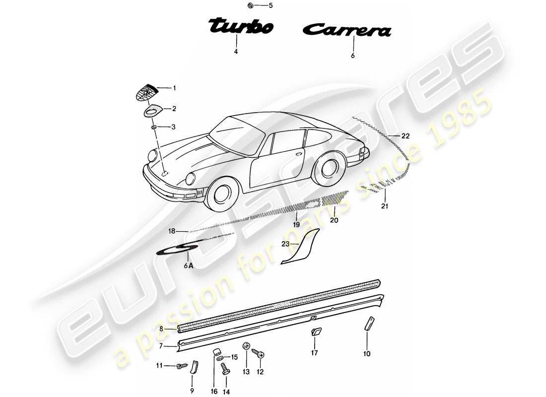 porsche 1989 (911) dekorative beschläge ersatzteildiagramm