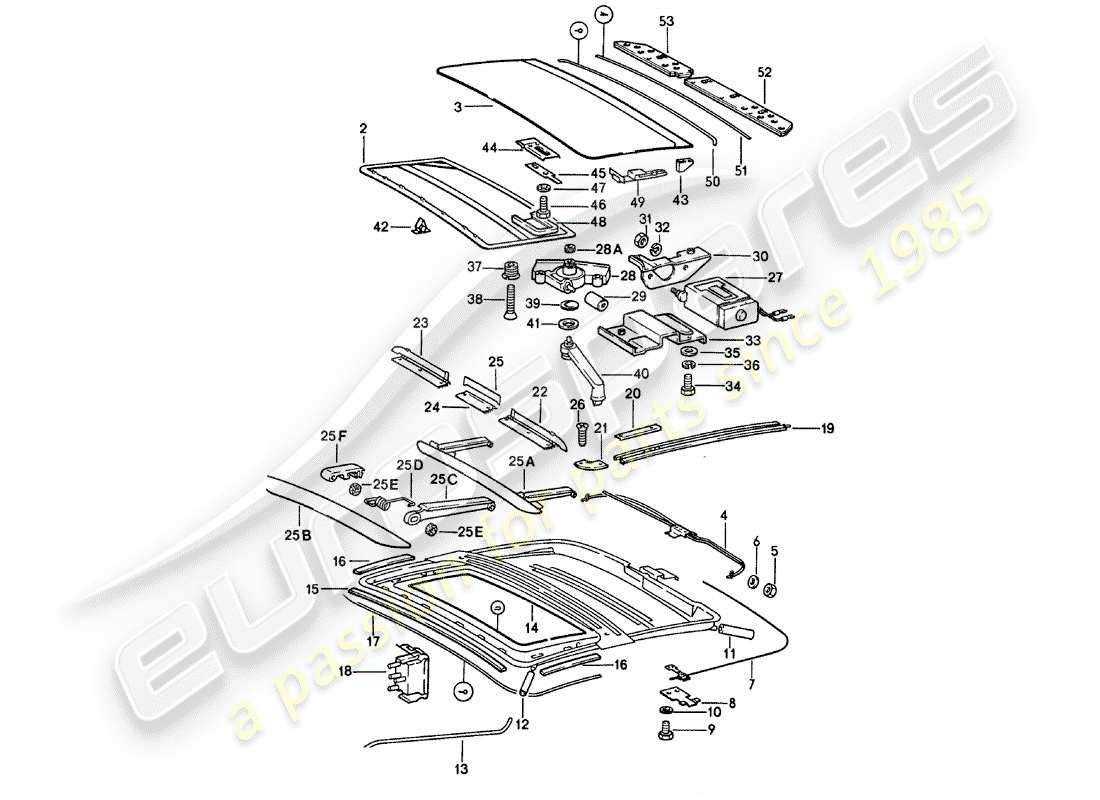 porsche 1979 (911) schiebedach-teilediagramm