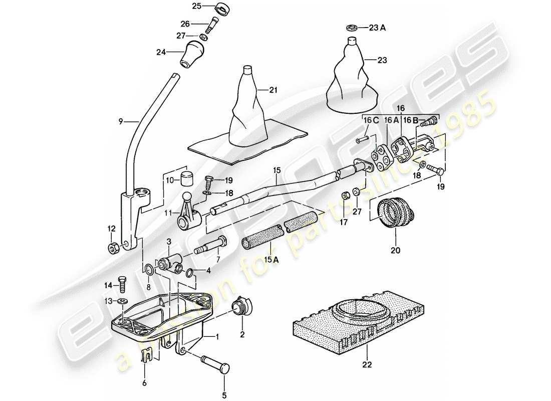 porsche 1989 (911) getriebesteuerung - teilediagramm