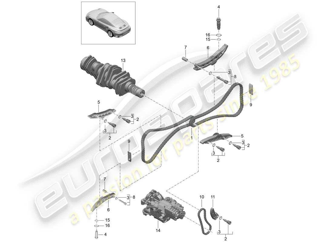 porsche 2016 (991-1 turbo) führungsschiene ersatzteildiagramm