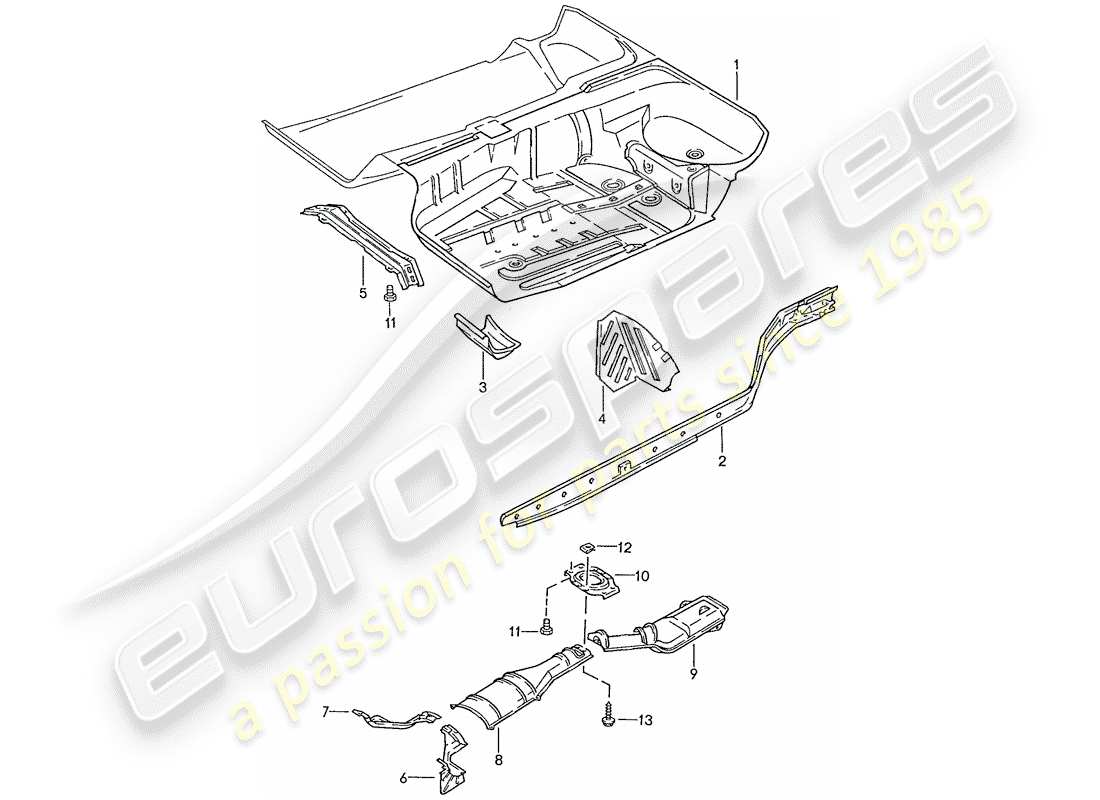 porsche 1989 (928) bodenblech - rahmen ersatzteildiagramm