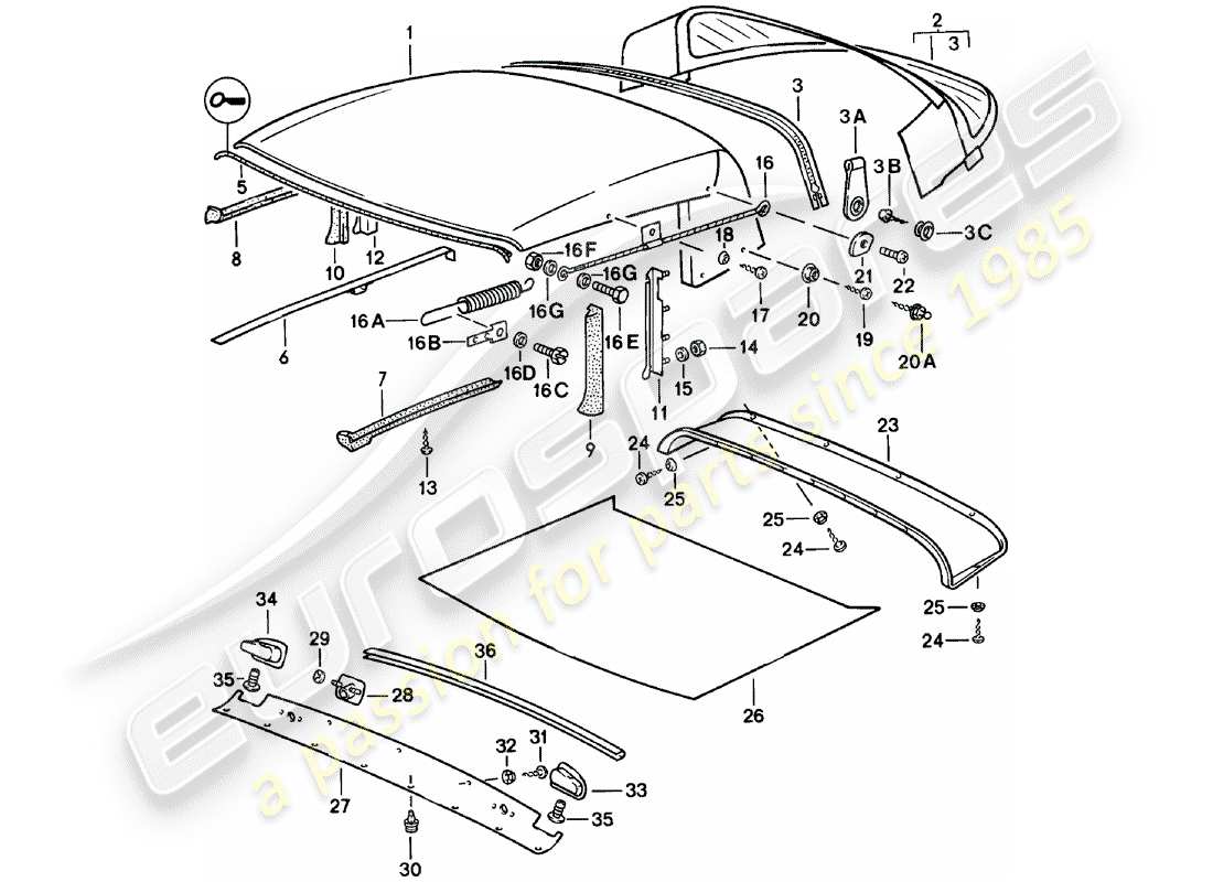 porsche 1983 (911) cabrioverdeck - dichtungsstreifen - einzelteile ersatzteildiagramm