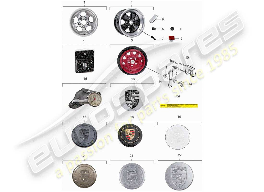 porsche 1989 (911) räder ersatzteildiagramm