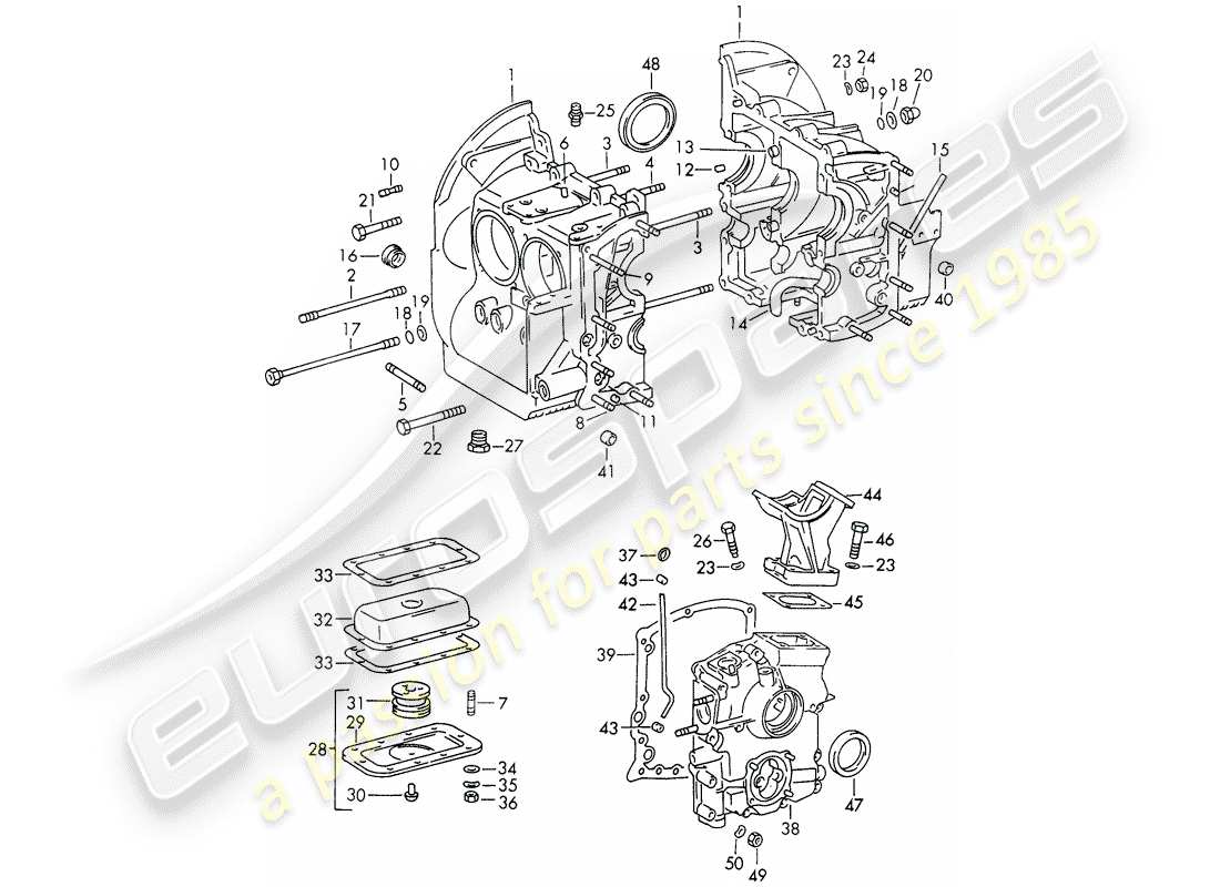 porsche 1966 (911/912) kurbelgehäuse - reparatursatz für wartung - dichtungssatz - siehe abbildung: ersatzteildiagramm