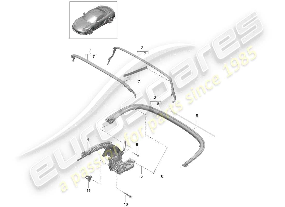 porsche 2013 (981 boxster) top frame ersatzteildiagramm
