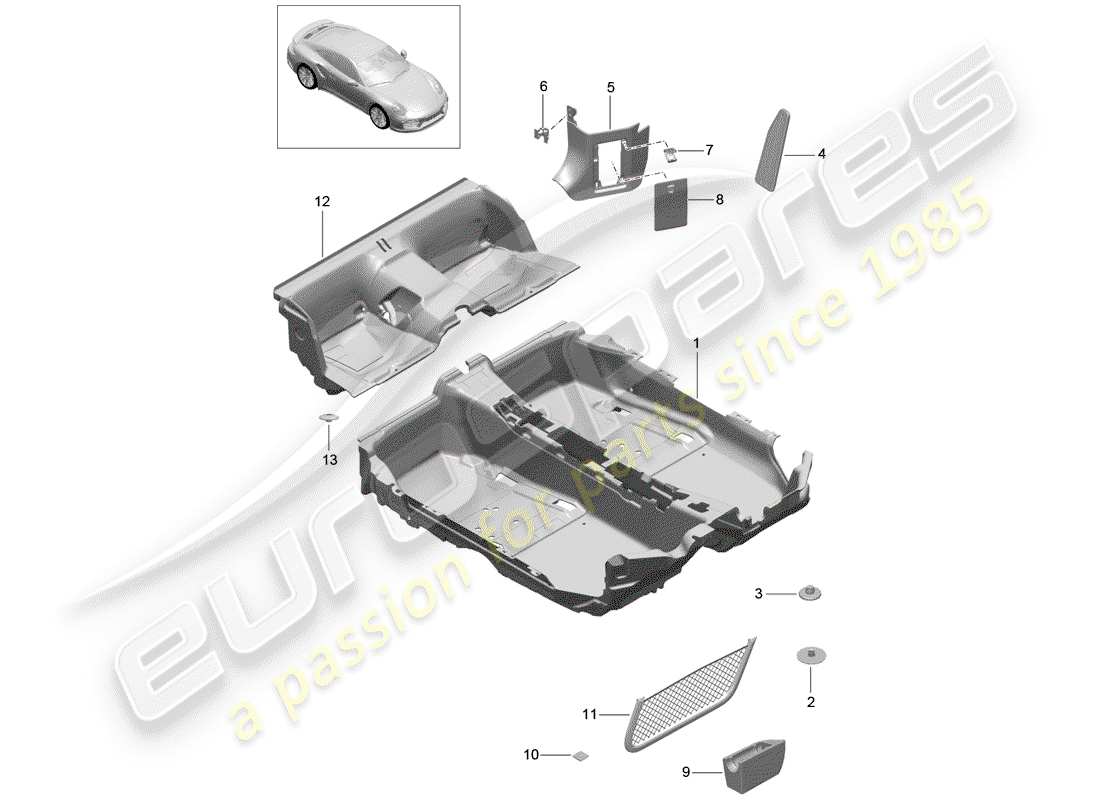 porsche 2014 (991-1 turbo) bodenabdeckung ersatzteildiagramm