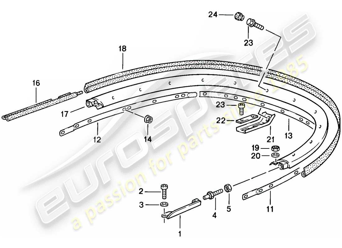 porsche 1987 (911) cabrioverdeck - halterung - einzelteile ersatzteildiagramm