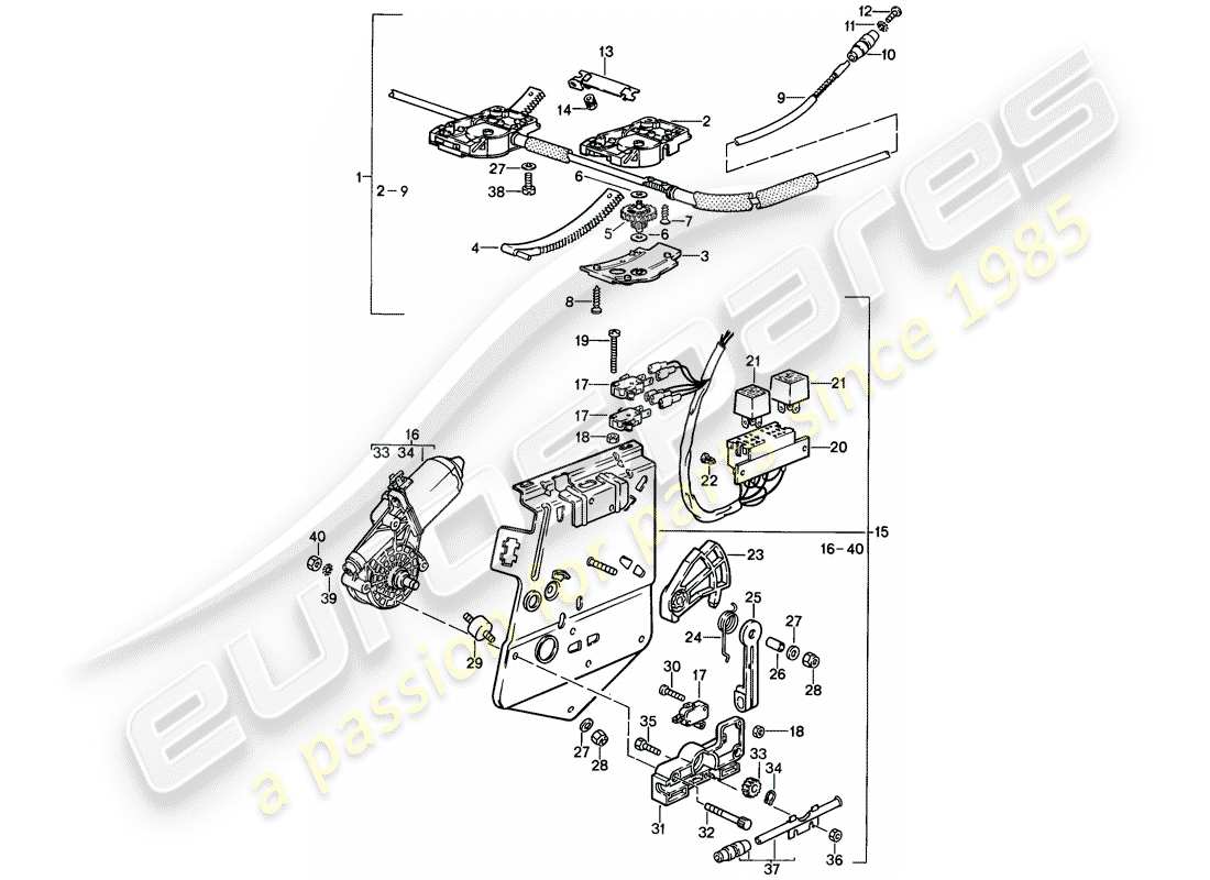 porsche 1988 (924s) hebedach - antriebsmechanismus - f 92-gn402 705>> teilediagramm