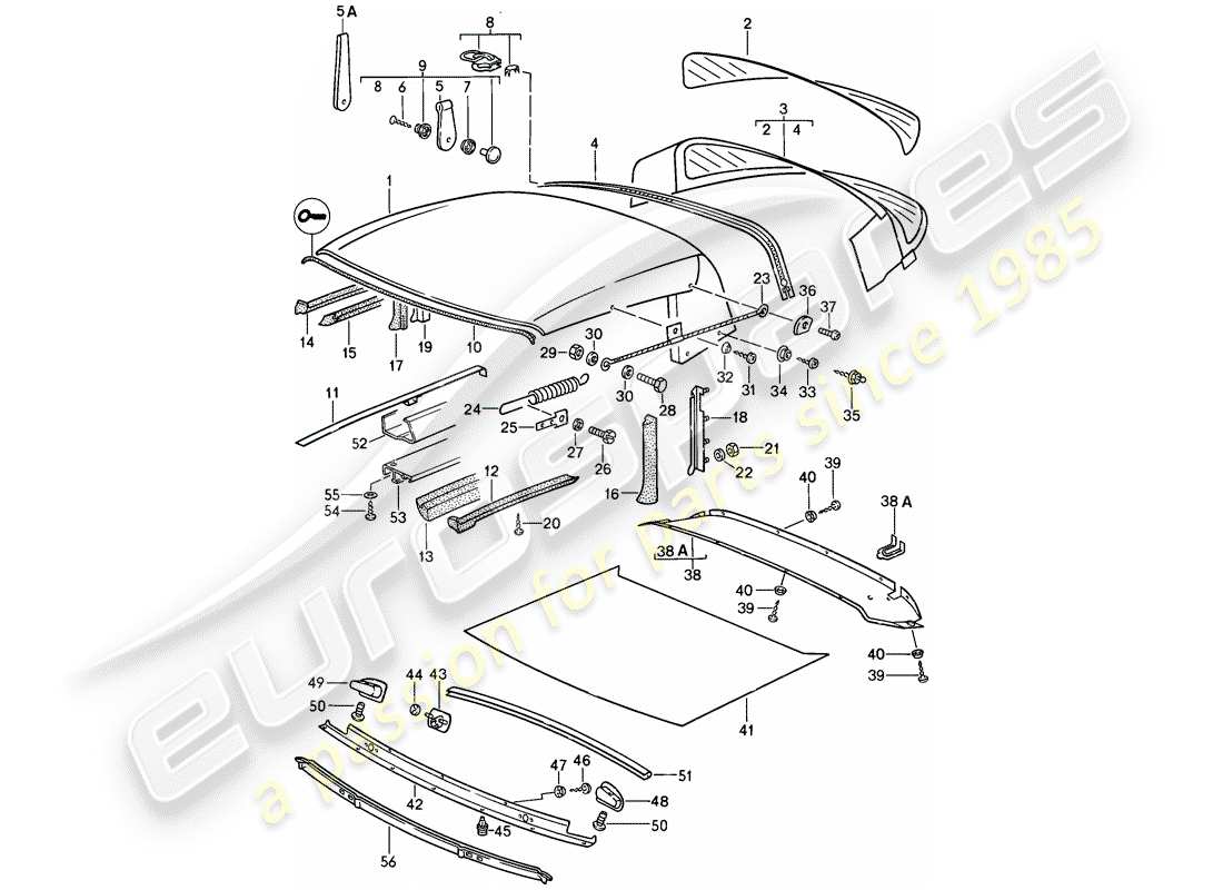 porsche 1985 (911) cabrioverdeck - dichtungsstreifen - einzelteile ersatzteildiagramm