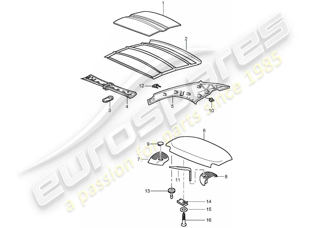 porsche 2005 (996 turbo / gt2) hardtop - schalldämpfer ersatzteildiagramm