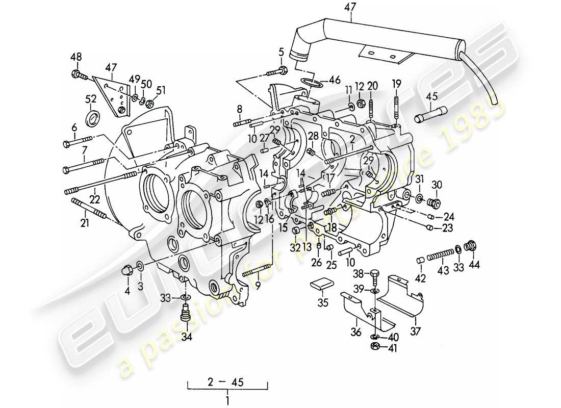 porsche 1952 (356/356a) kurbelgehäuse - m 90 501 >> 91 000 teilediagramm