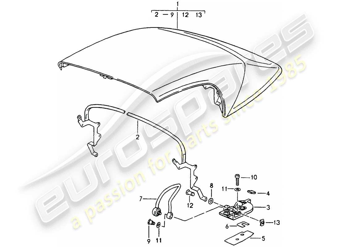 porsche 1990 (964) faltverdeck - komplett - hauptspug - einzelteile ersatzteildiagramm