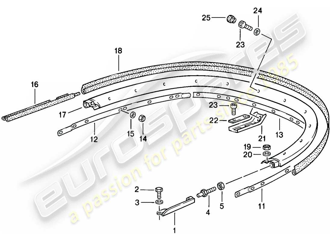 porsche 1985 (911) cabrioverdeck - halterung - einzelteile ersatzteildiagramm
