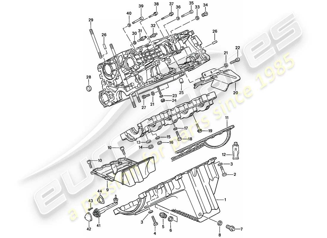 porsche 1988 (924s) kurbelgehäuse - befestigungselemente ersatzteildiagramm