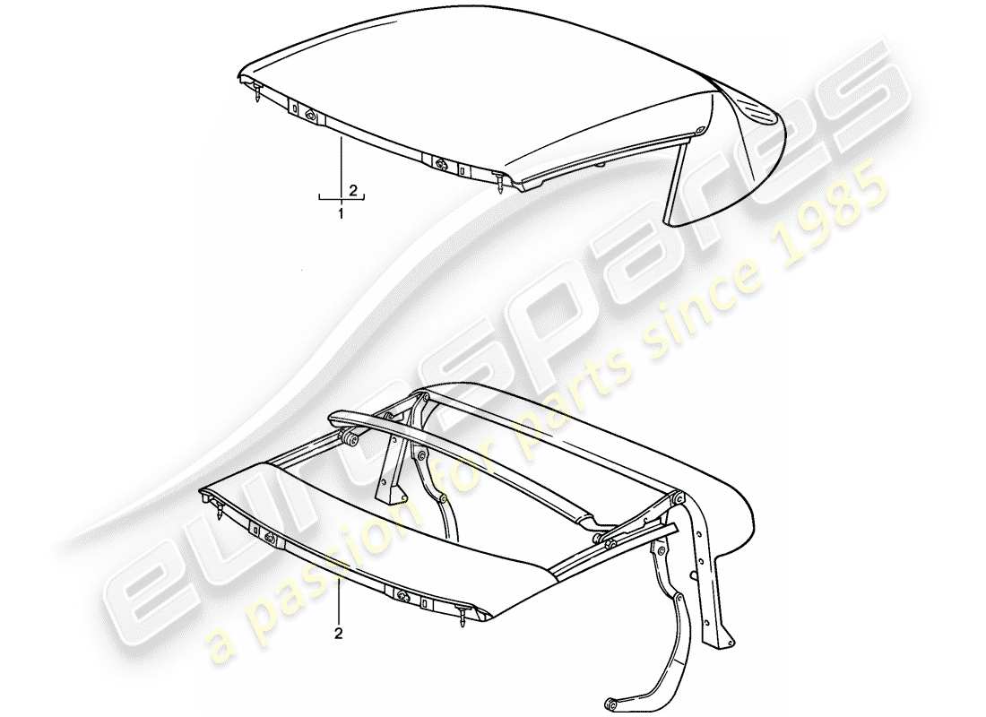 porsche 1989 (911) cabrio-verdeck - verdeckrahmen - manuell einstellbar ersatzteildiagramm