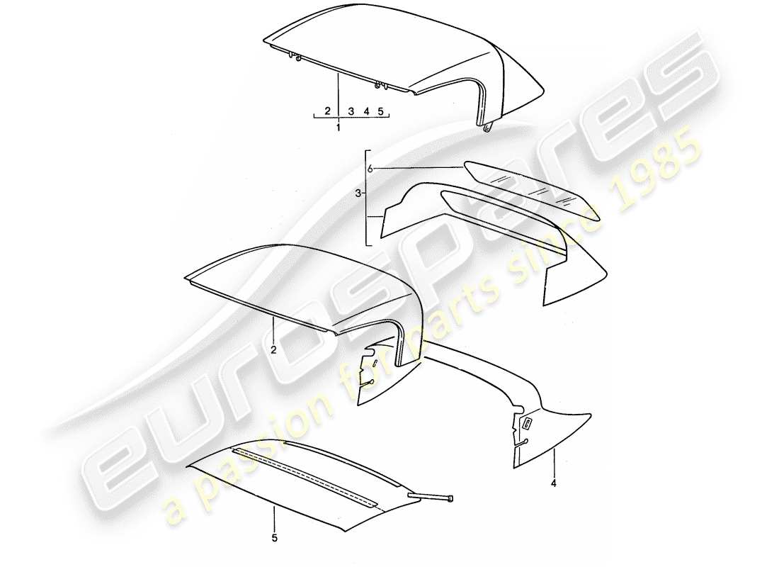 porsche 1989 (944) cabrioverdeck – cabrioverdeckbezug teilediagramm