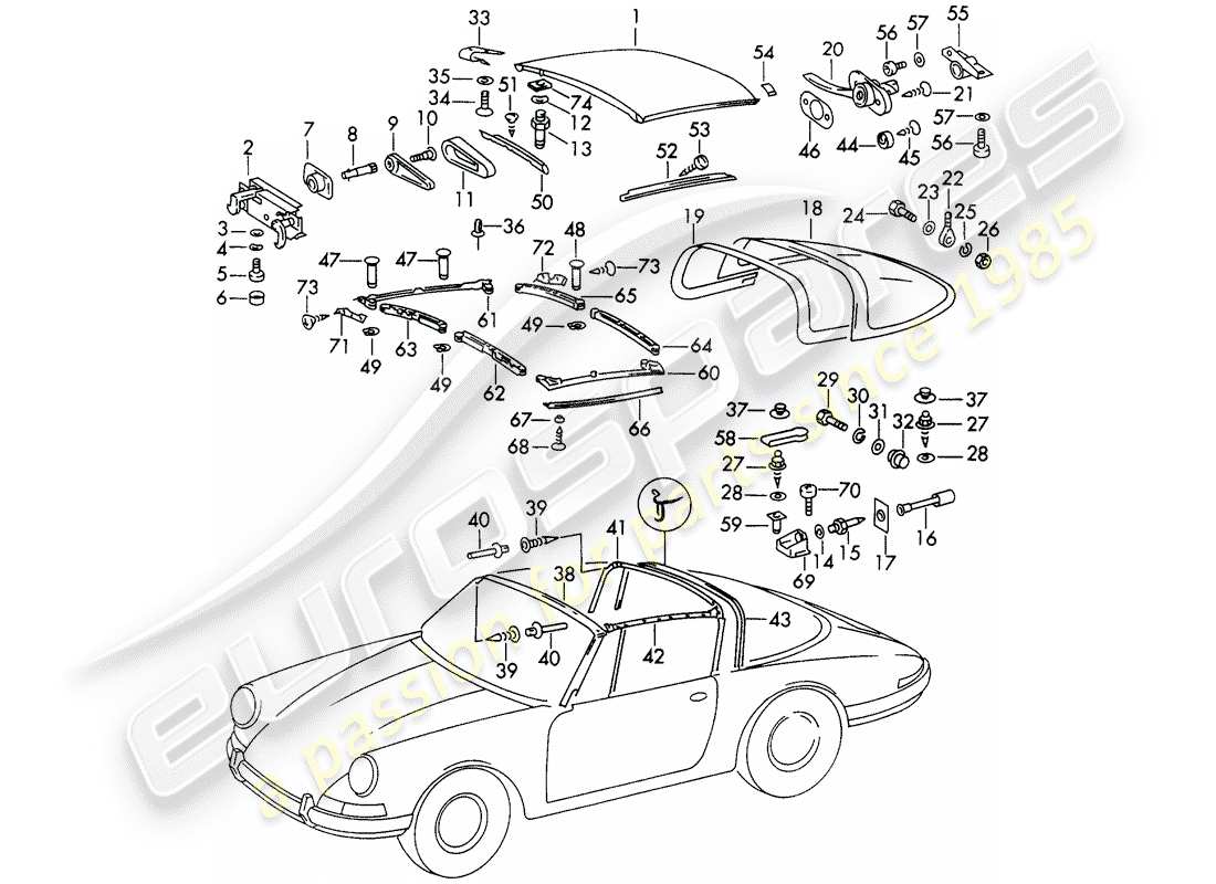 porsche 1966 (911/912) roof-teilediagramm