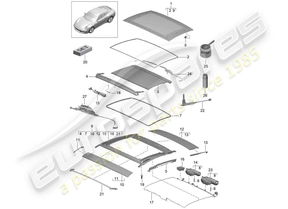 porsche 2020 (991-2) glasdach - ersatzteildiagramm