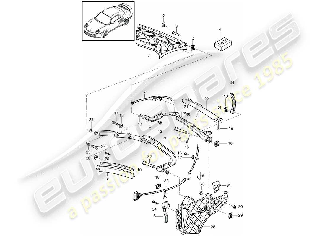porsche 2013 (997-2 turbo / gt2 rs) top frame ersatzteildiagramm