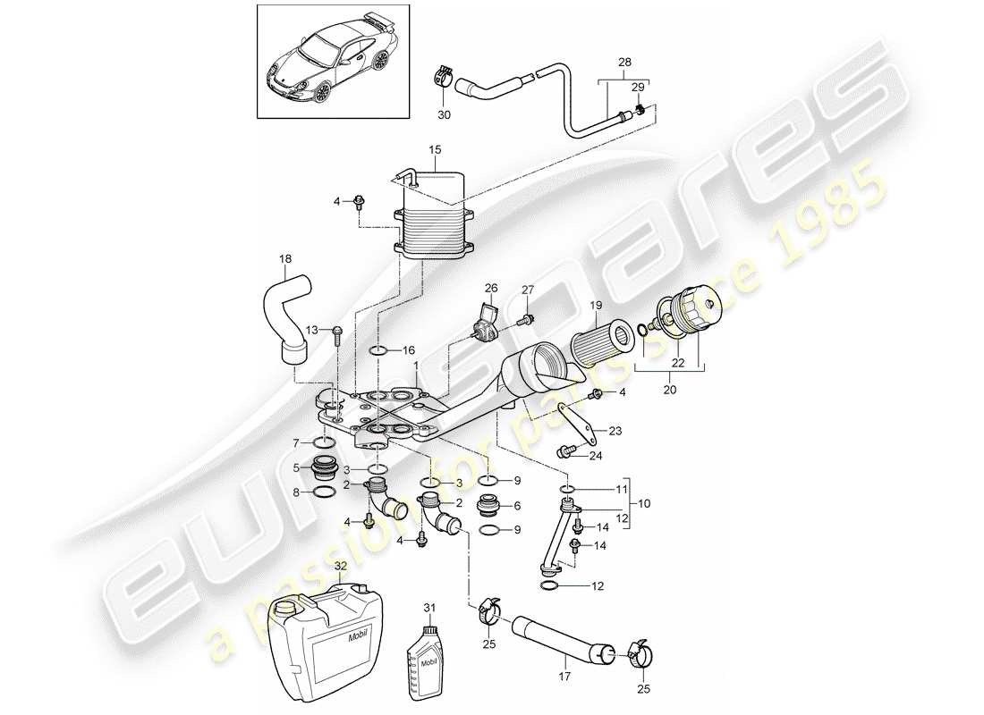 porsche 2007 (997-1 gt3) ölfilter ersatzteildiagramm