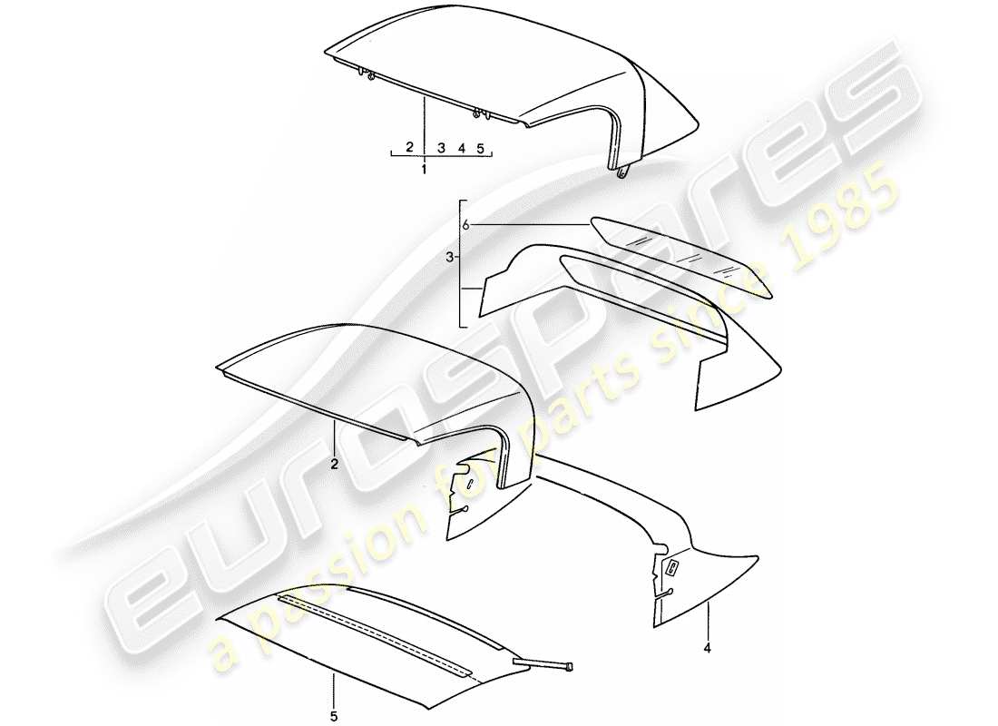 porsche 1995 (968) cabrio-verdeck - cabrio-verdeck-abdeckung ersatzteildiagramm