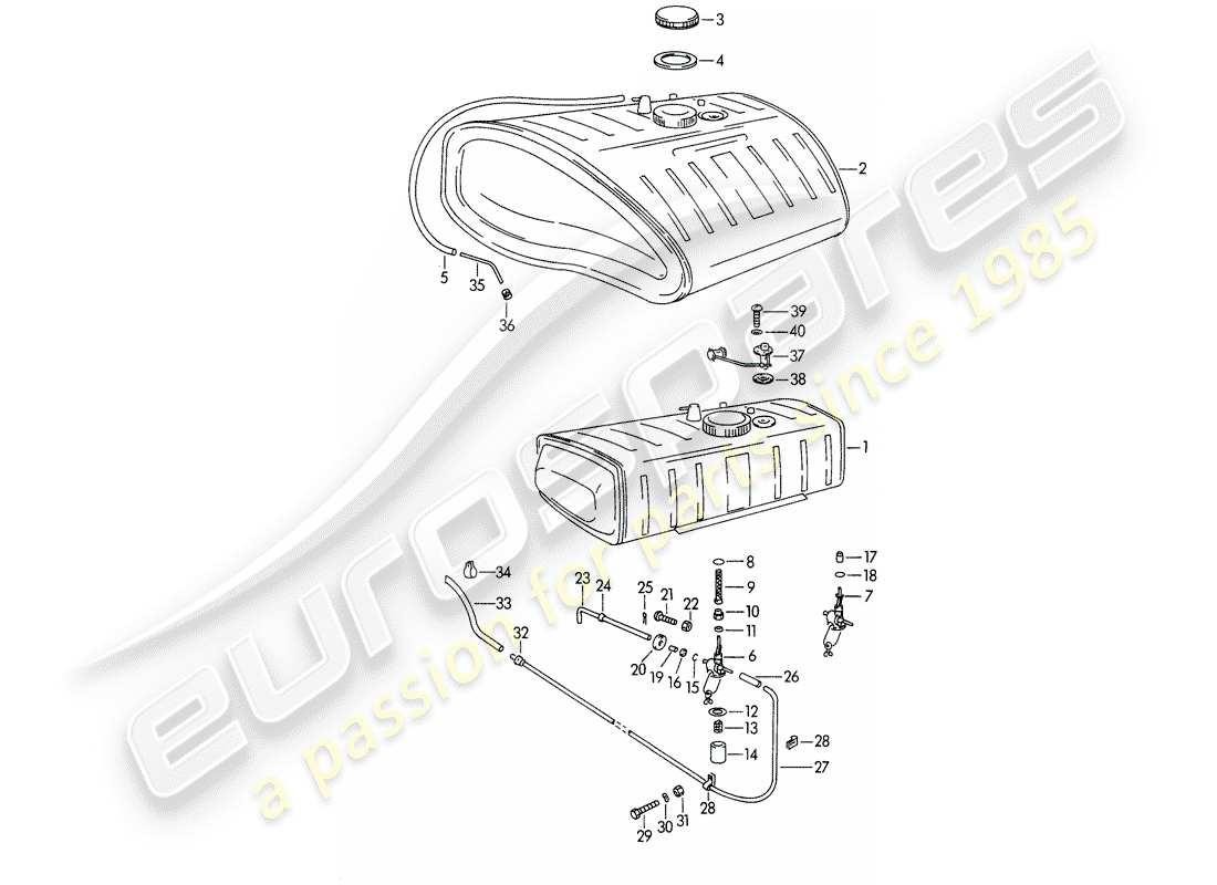 porsche 1964 (356b/356c) kraftstofftank teilediagramm