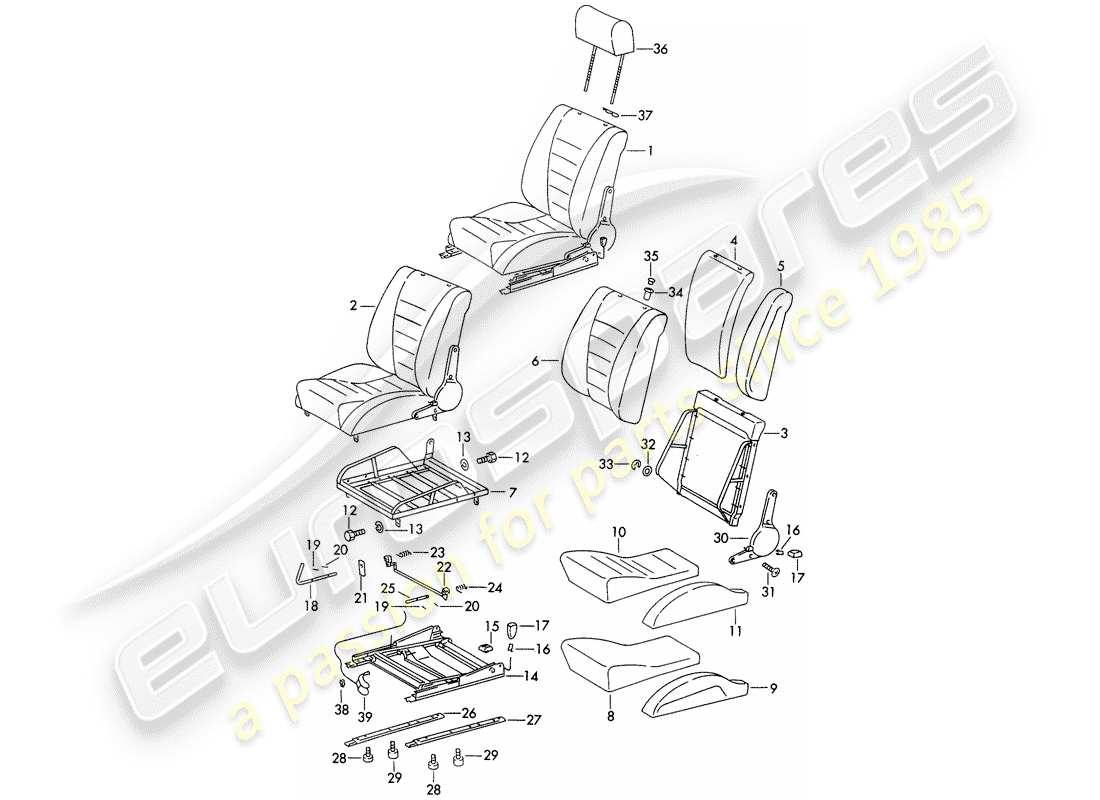 porsche 1970 (911) sportsitz ersatzteildiagramm