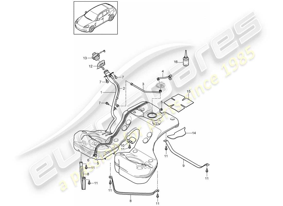 porsche 2014 (panamera 970) kraftstofftank mit ersatzteildiagramm