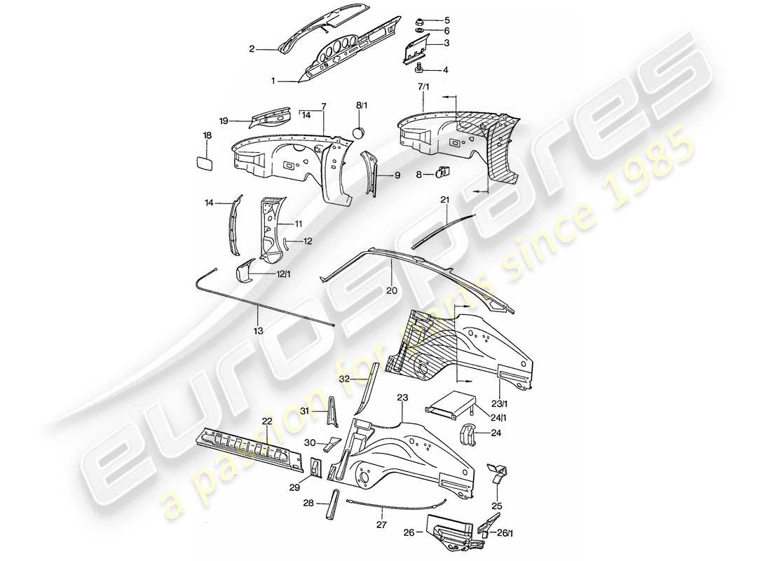 porsche 1975 (911) innenverkleidung ersatzteildiagramm