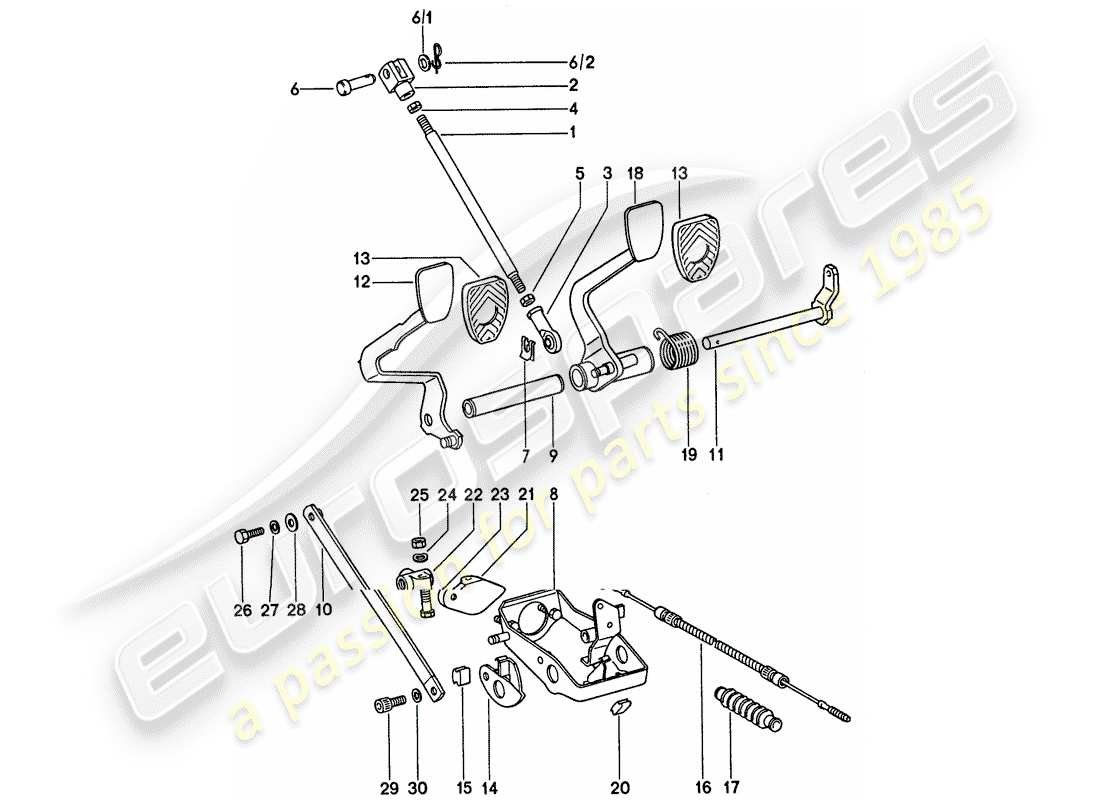 porsche 1977 (911) pedale - für fahrzeuge mit bremskraftverstärker ersatzteildiagramm