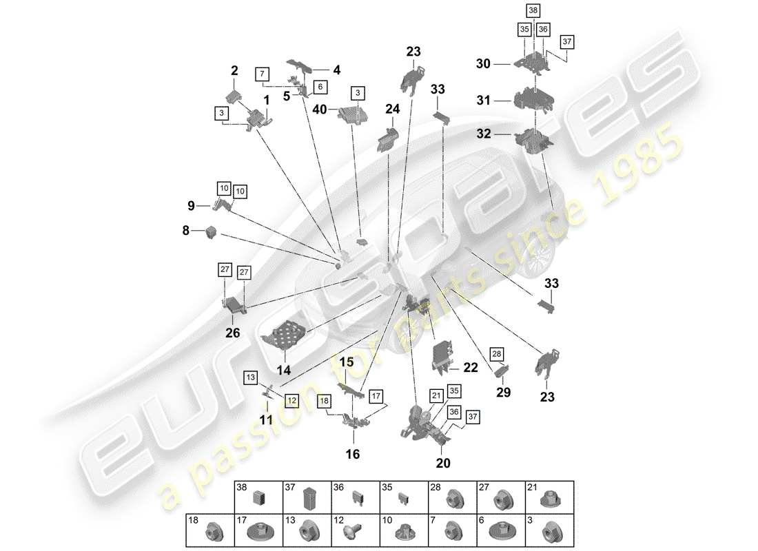 porsche 2020 (cayenne e3 9ya/9yb) sicherungskasten/relaisplatte ersatzteildiagramm