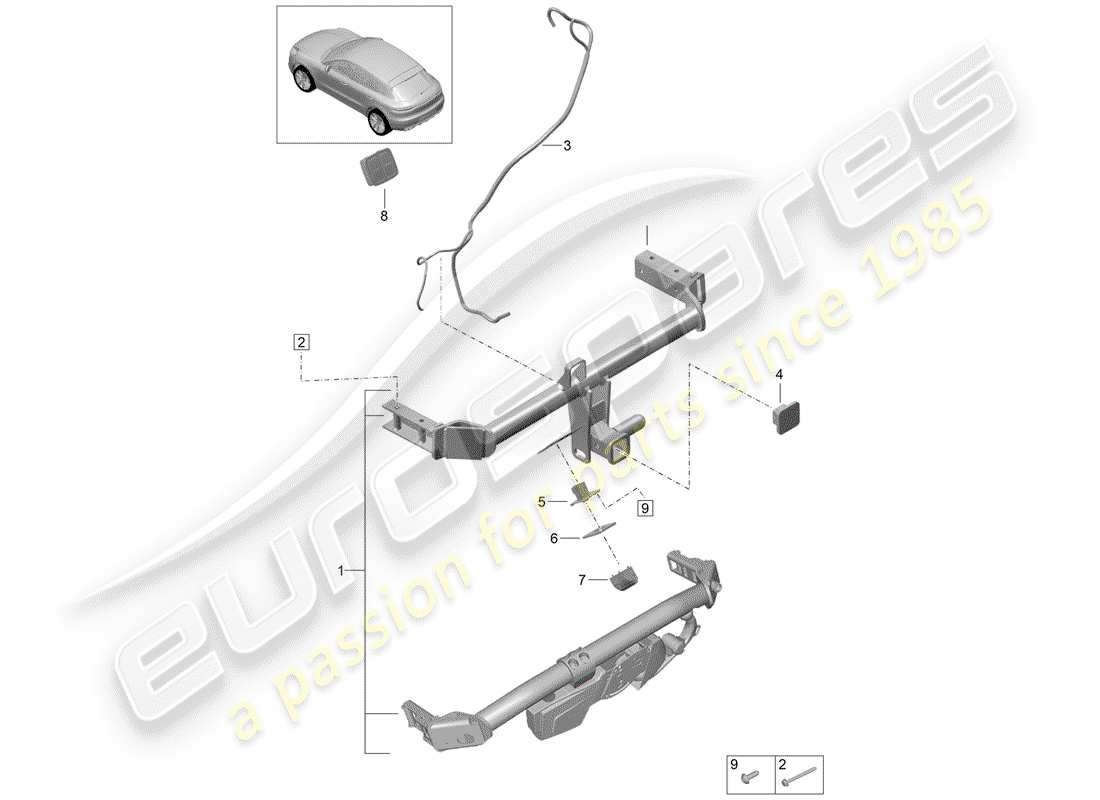 porsche 2020 (macan) anhängerkupplung - ersatzteildiagramm