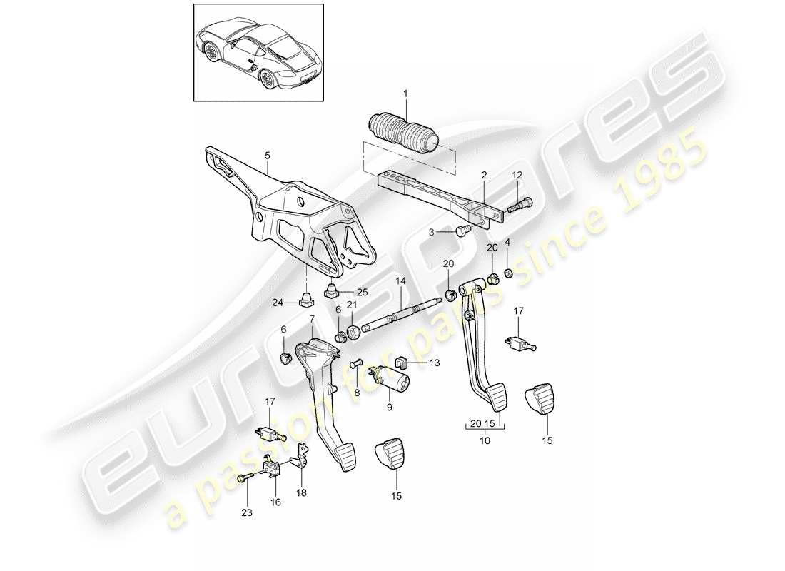 porsche 2012 (987 cayman) pedale teilediagramm