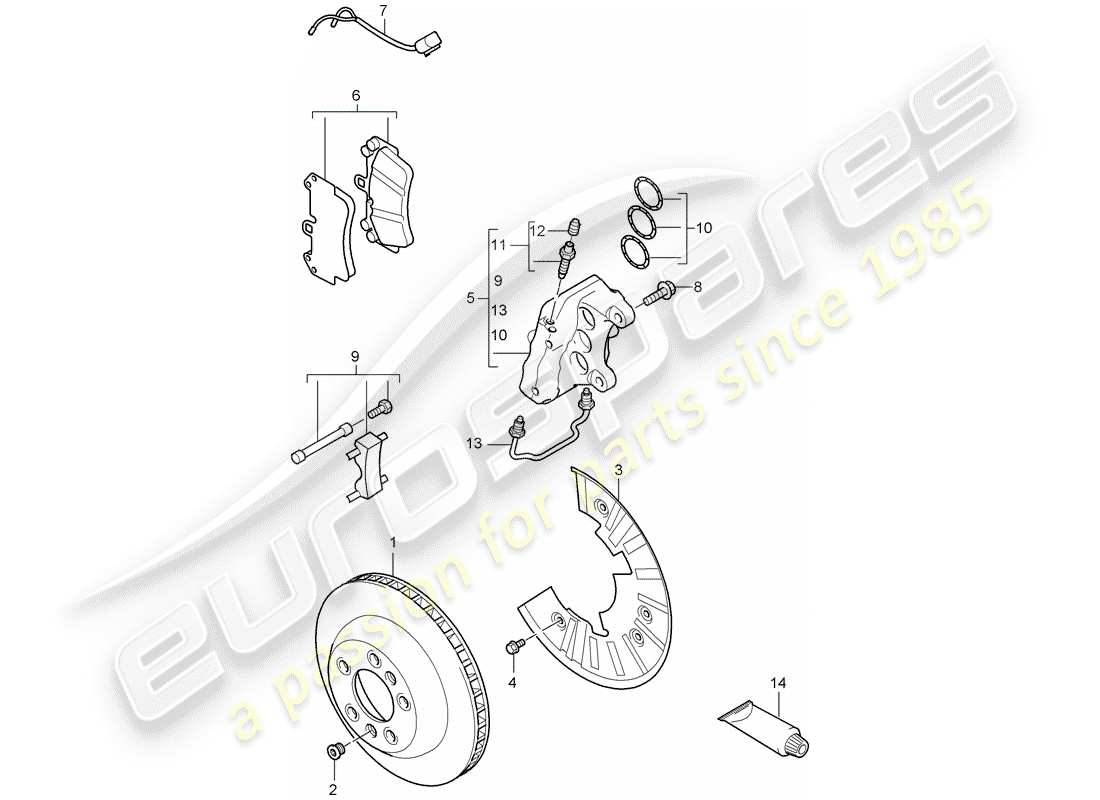 porsche 2008 (cayenne e1 9pa) scheibenbremsen ersatzteildiagramm