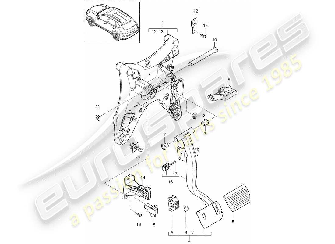 porsche 2018 (cayenne e2 92a) pedale teilediagramm