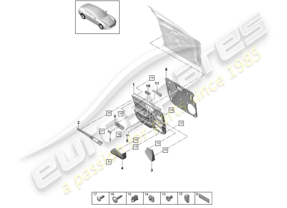 porsche 2019 (panamera 971-1) türverkleidung vorne alcantara teilediagramm