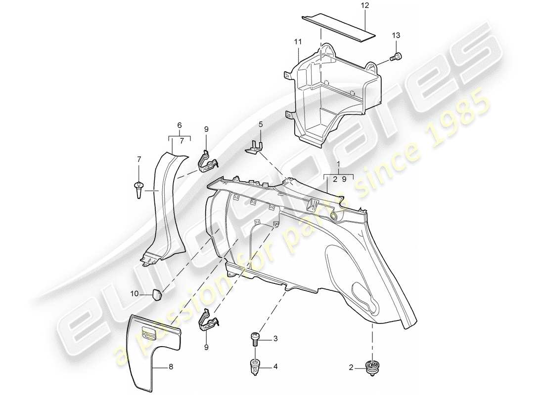 porsche 2010 (cayenne e1 9pa) seitenverkleidung teilediagramm
