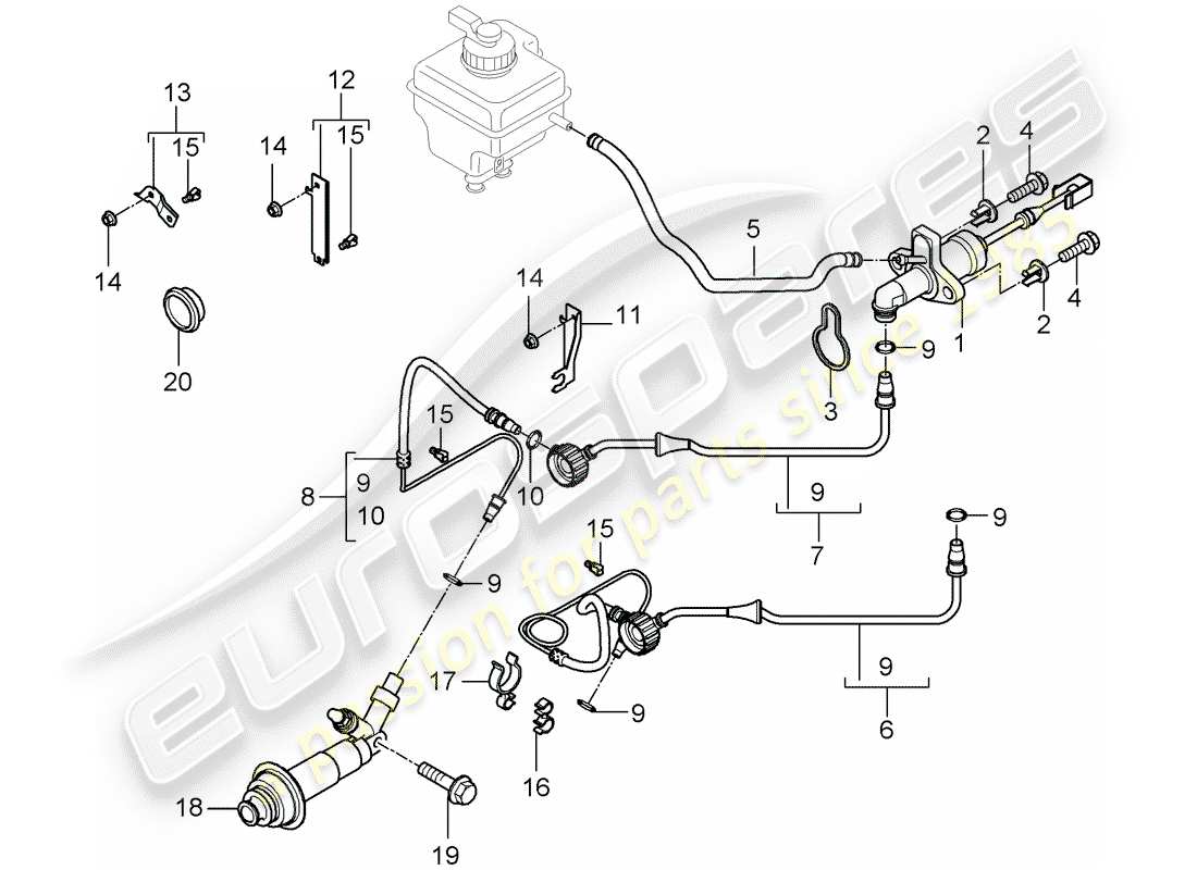 porsche 2010 (cayenne e1 9pa) hydraulische kupplung teilediagramm
