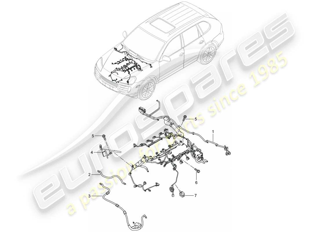 porsche 2008 (cayenne e1 9pa) kabelbäume ersatzteildiagramm