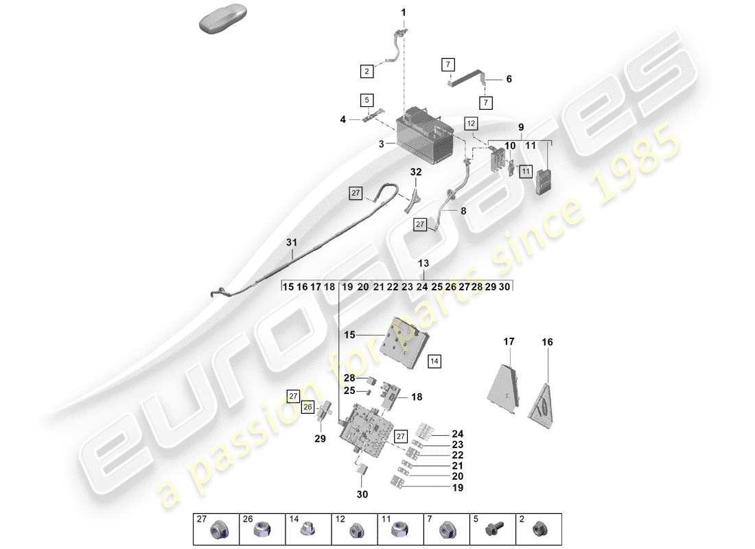 porsche 2019 (718 boxster spyder) batterie teilediagramm