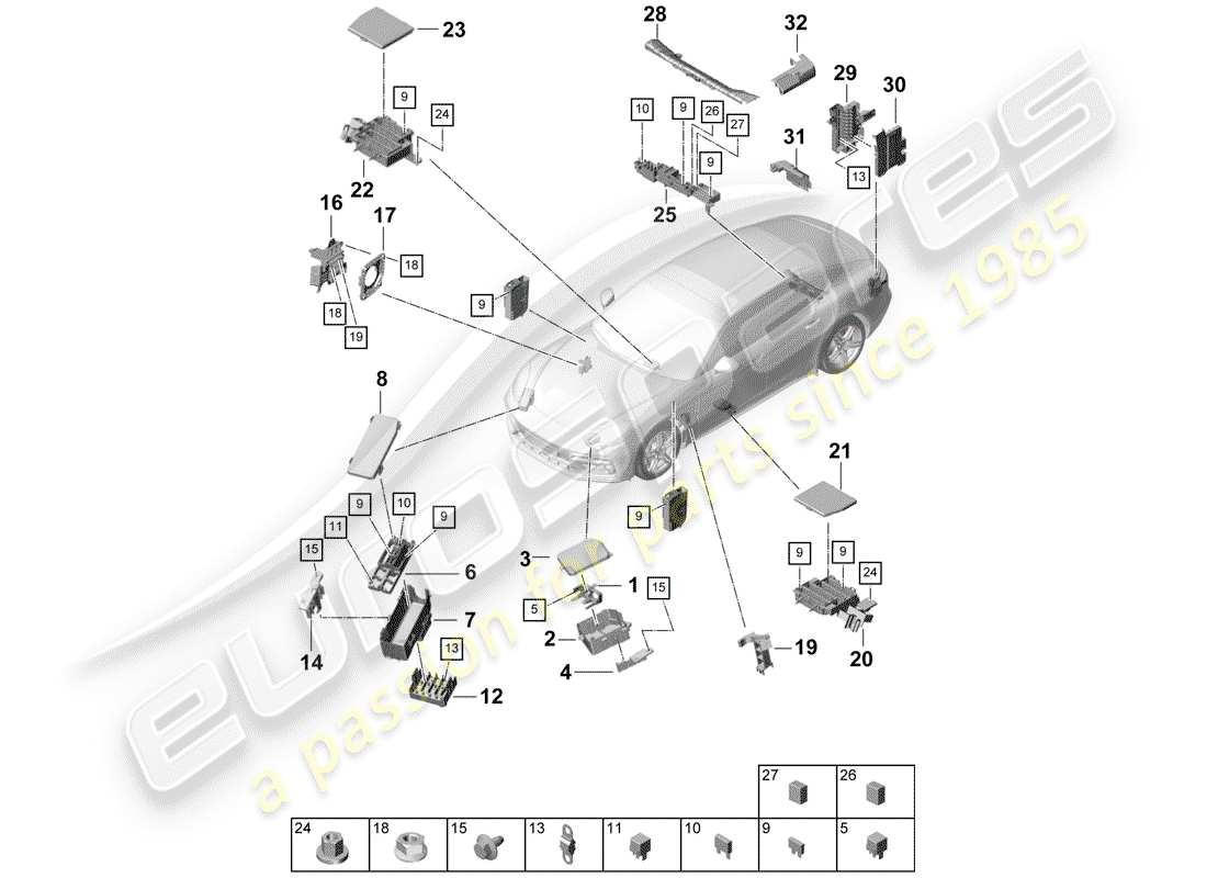 porsche 2019 (panamera 971-1) sicherungskasten/relaisplatte ersatzteildiagramm