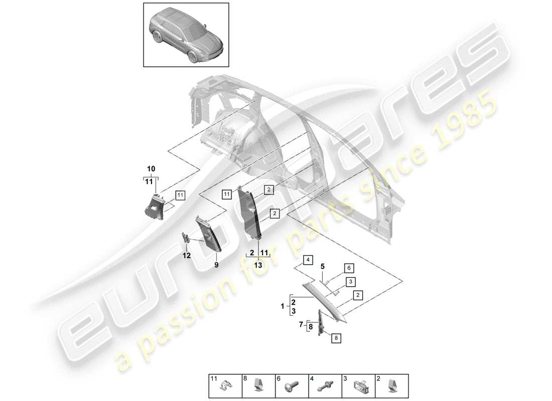 porsche 2019 (cayenne e3 9ya/9yb) lining ersatzteildiagramm