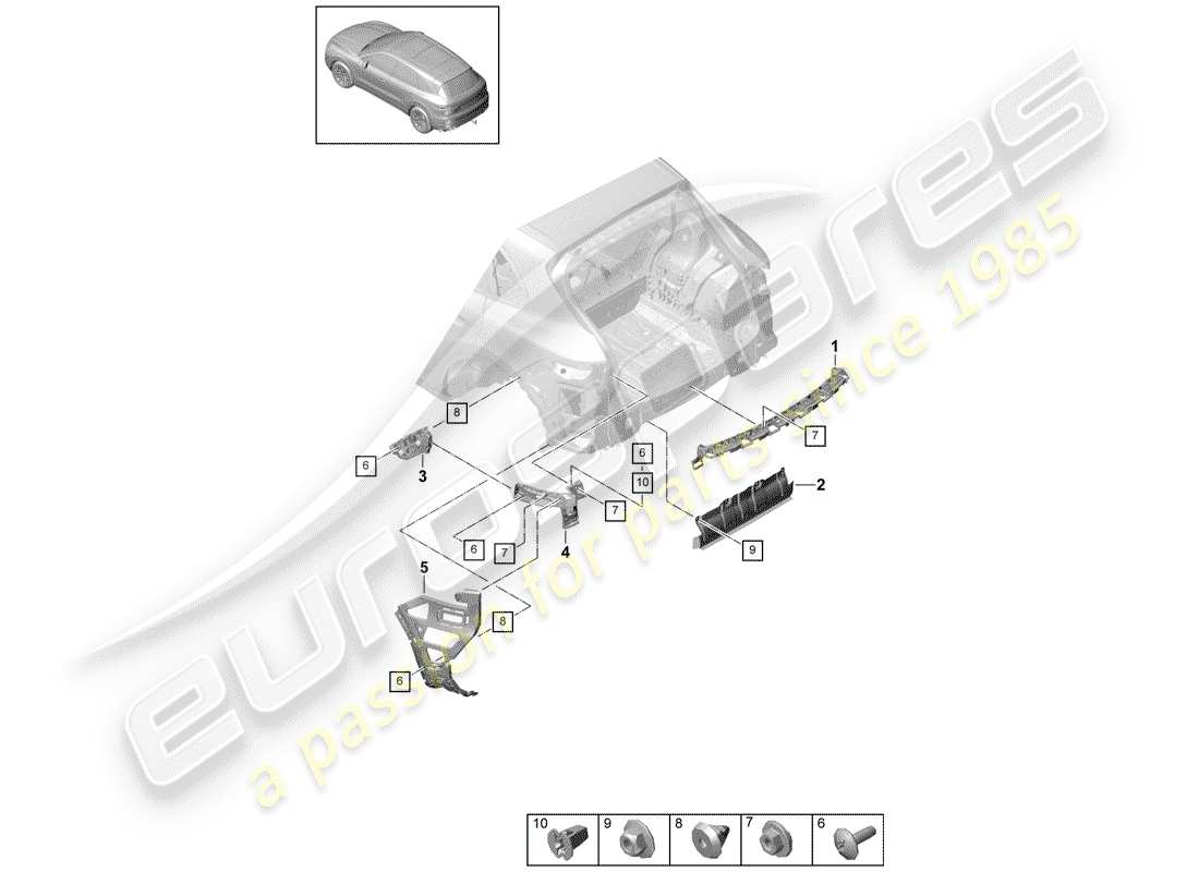 porsche 2019 (cayenne e3 9ya/9yb) befestigungselemente ersatzteildiagramm