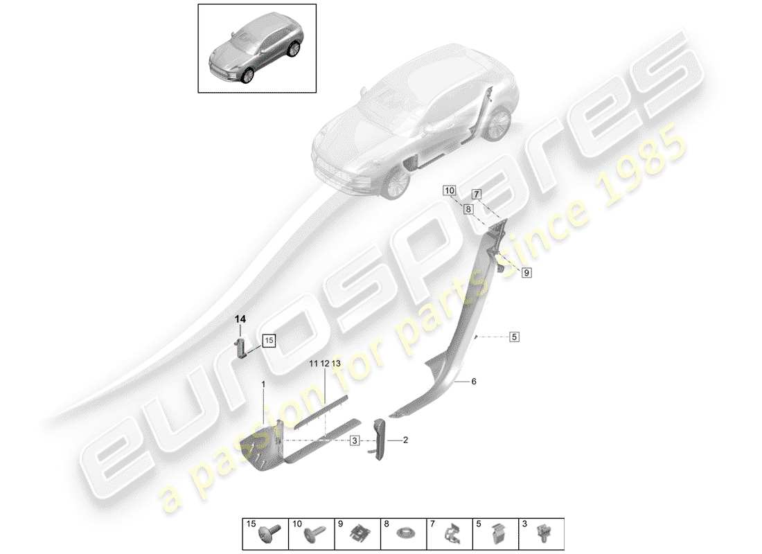 porsche 2019 (macan) einstiegsblech - schwellerplatte ersatzteildiagramm