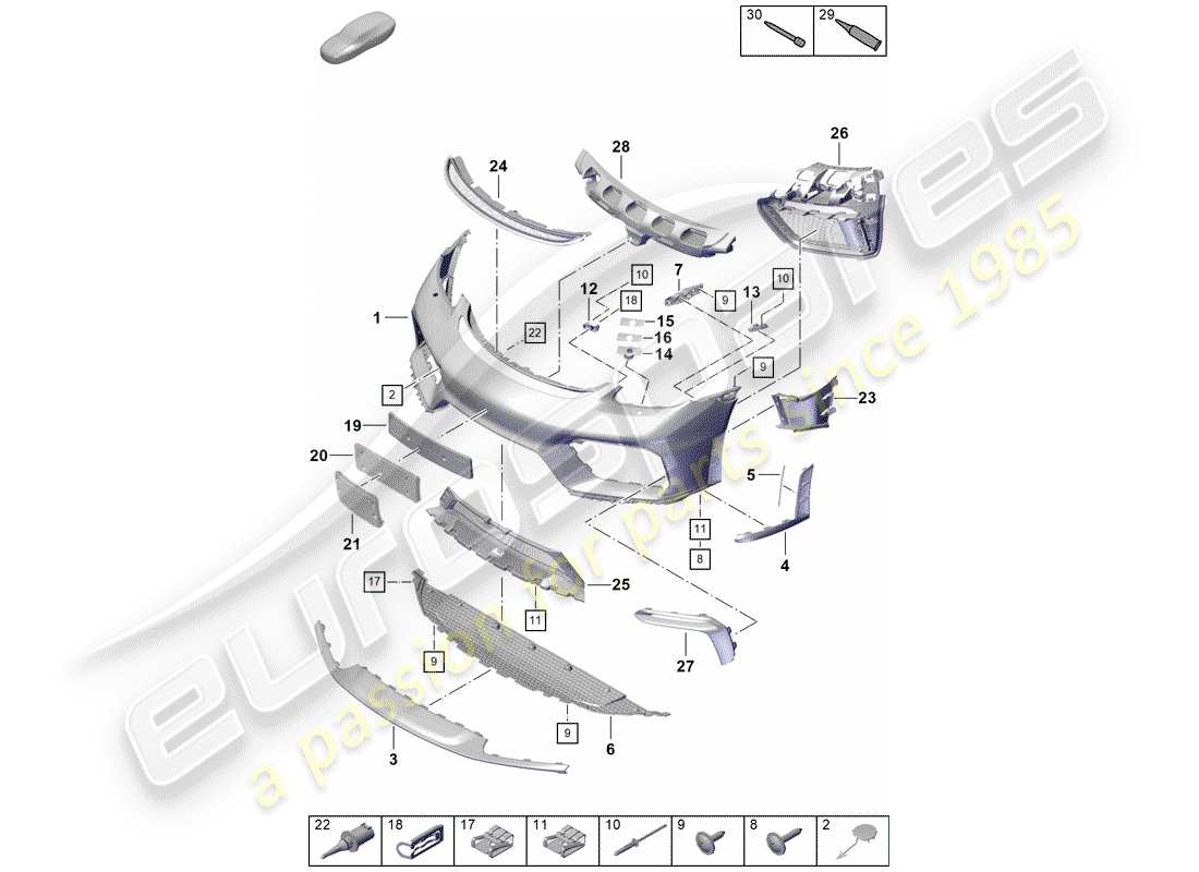 porsche 2019 (718 boxster spyder) stoßstange ersatzteildiagramm