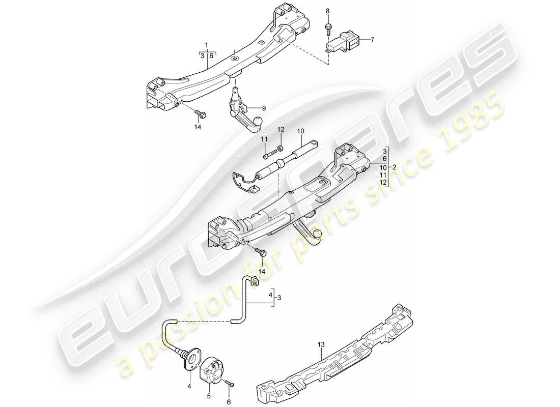 porsche 2010 (cayenne e1 9pa) anhängerkupplung teilediagramm
